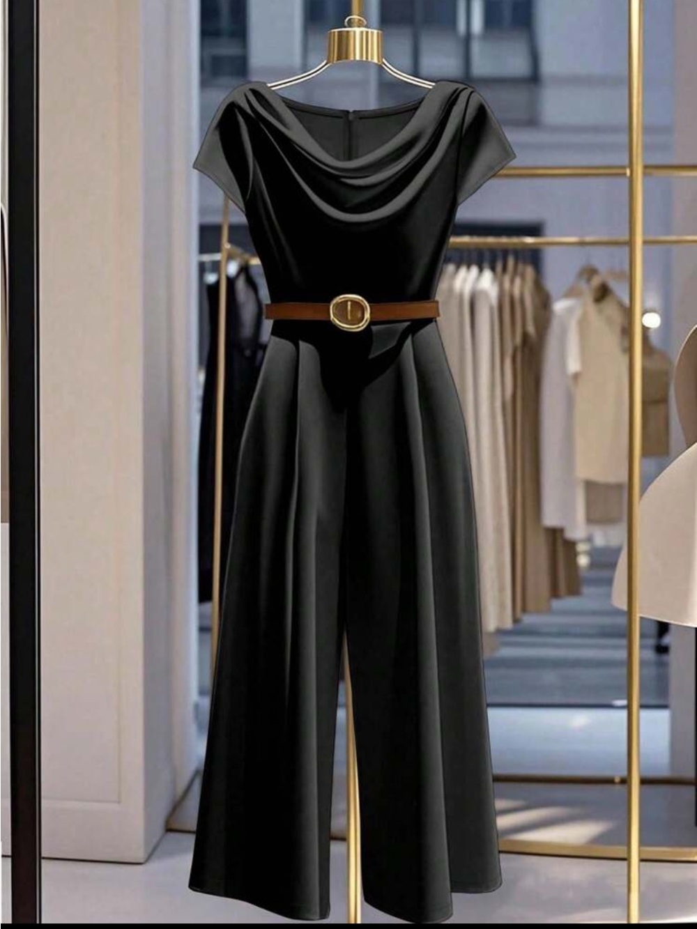 Classic Black Cowl-Neck Jumpsuit with Belt without belt size XL BNWOT